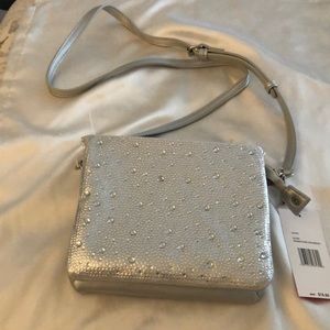 Betsey Johnson Silver Tone Faux Leather & Rhinestone Crossbody NWT